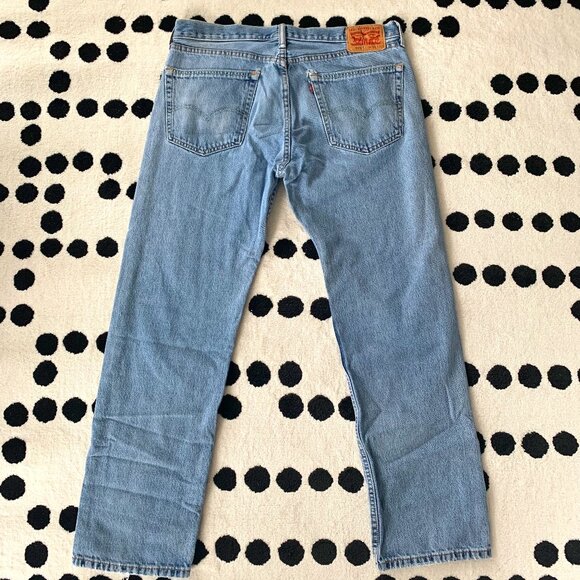 Levi's 505 Regular Fit Distressed Light Wash Denim Straight Leg Jeans - Picture 1 of 15